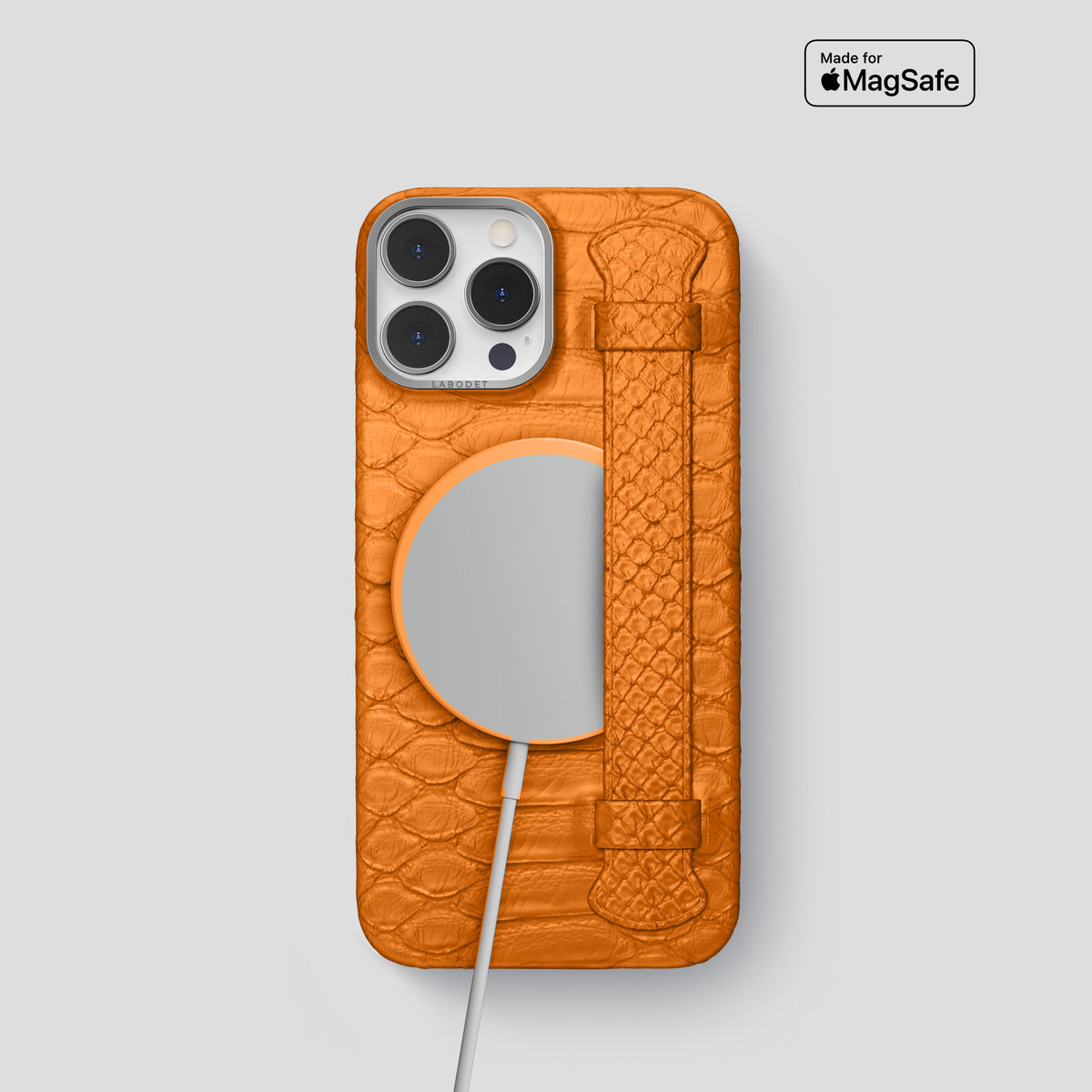 Orange iPhone 15 Pro Handle Case Python with Steel Metal -5 | Orange-Steel