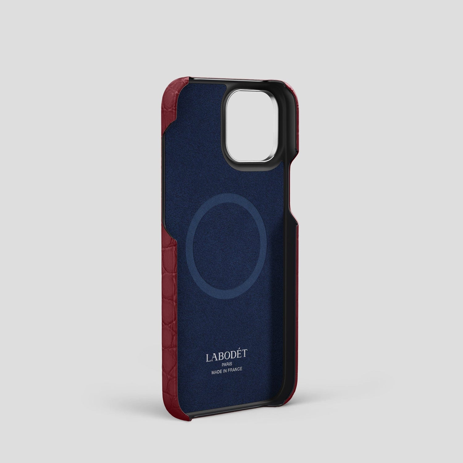 Burgundy iPhone 14 Pro Strap Case Alligator with Steel Metal -3 | Burgundy-Steel