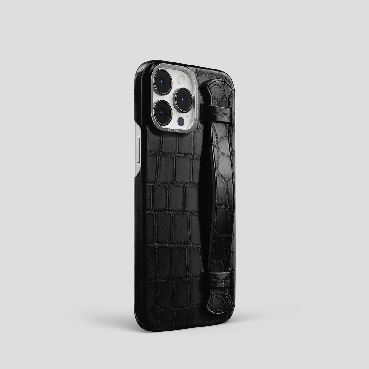 Black iPhone 14 Pro Strap Case Alligator with Steel Metal -2 | Black-Steel