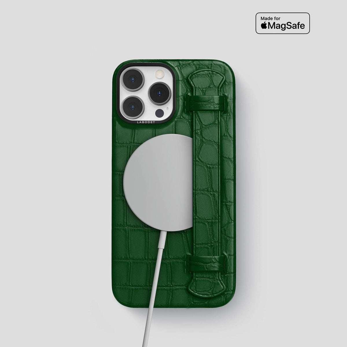 Forest-Green iPhone 14 Pro Strap Case Alligator with Black Metal -4 | Forest-Green-Black