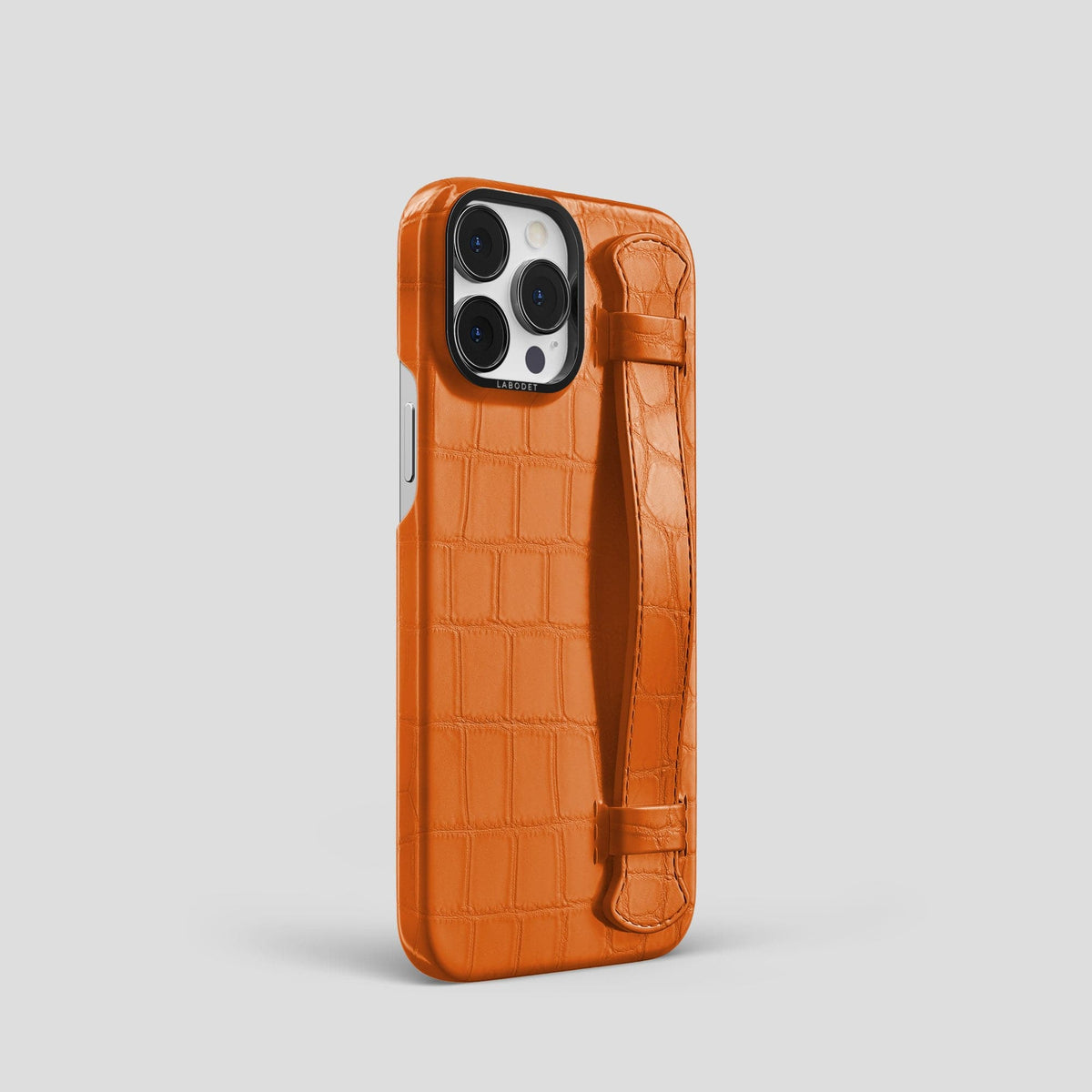 Orange iPhone 14 Pro Strap Case Alligator with Black Metal -2 | Orange-Black