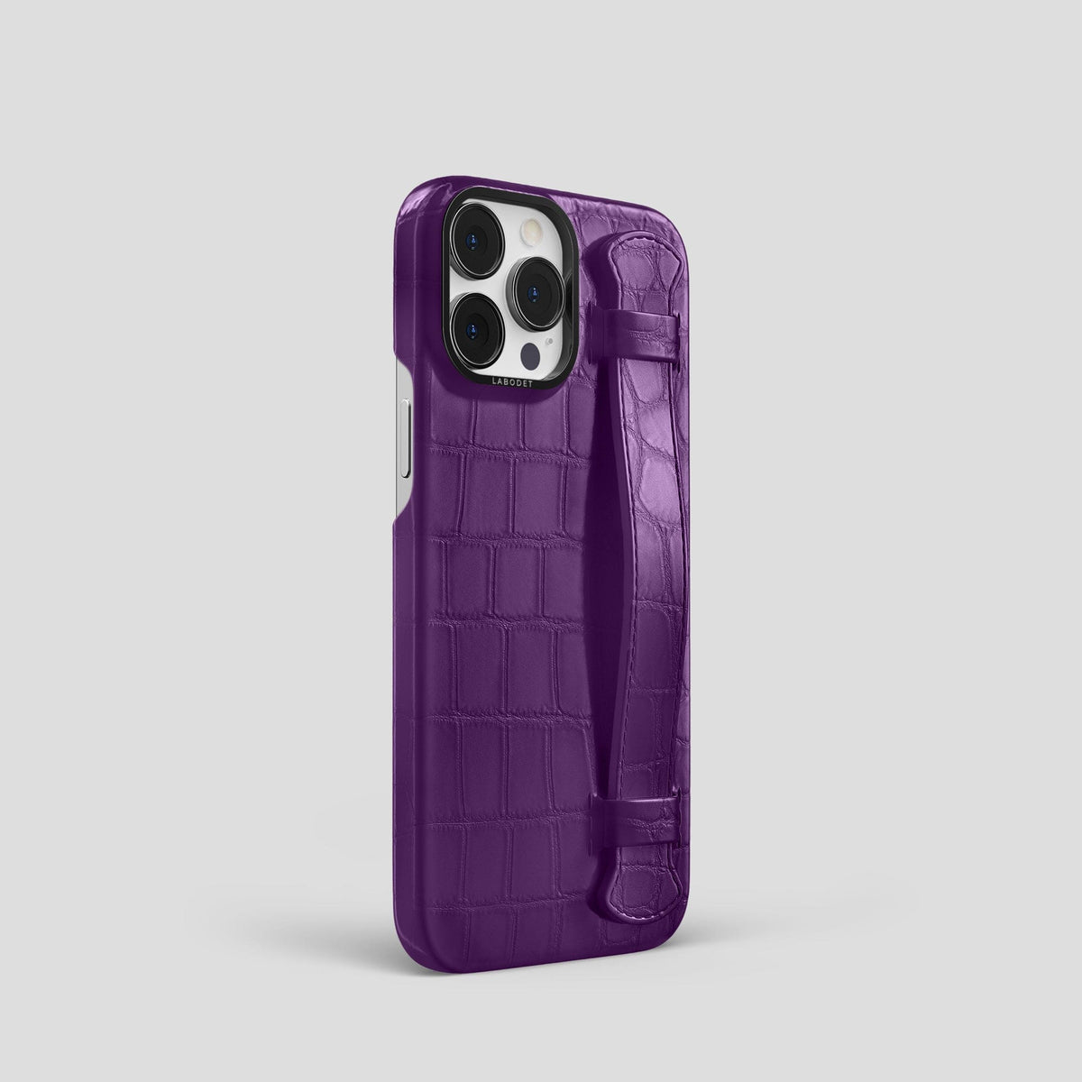 Purple iPhone 14 Pro Strap Case Alligator with Black Metal -2 | Purple-Black