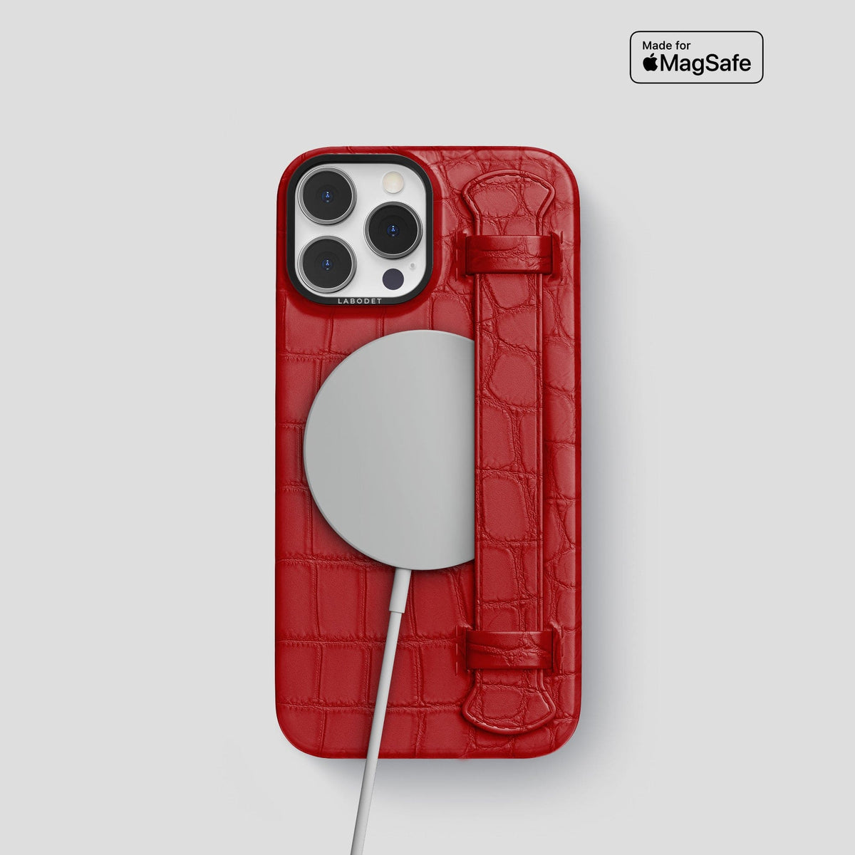 Red iPhone 14 Pro Strap Case Alligator with Black Metal -4 | Red-Black