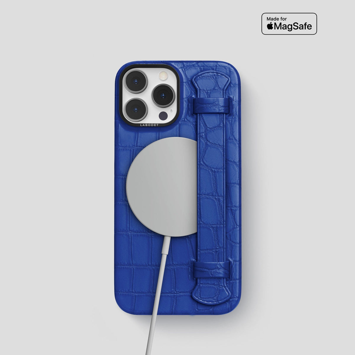 Royal Blue iPhone 14 Pro Strap Case Alligator with Black Metal -4 | Royal-Blue-Black