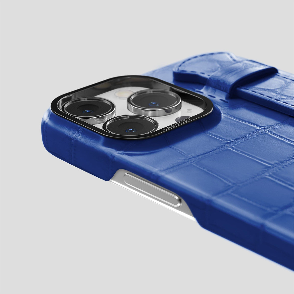 Royal Blue iPhone 14 Pro Strap Case Alligator with Black Metal -5 | Royal-Blue-Black