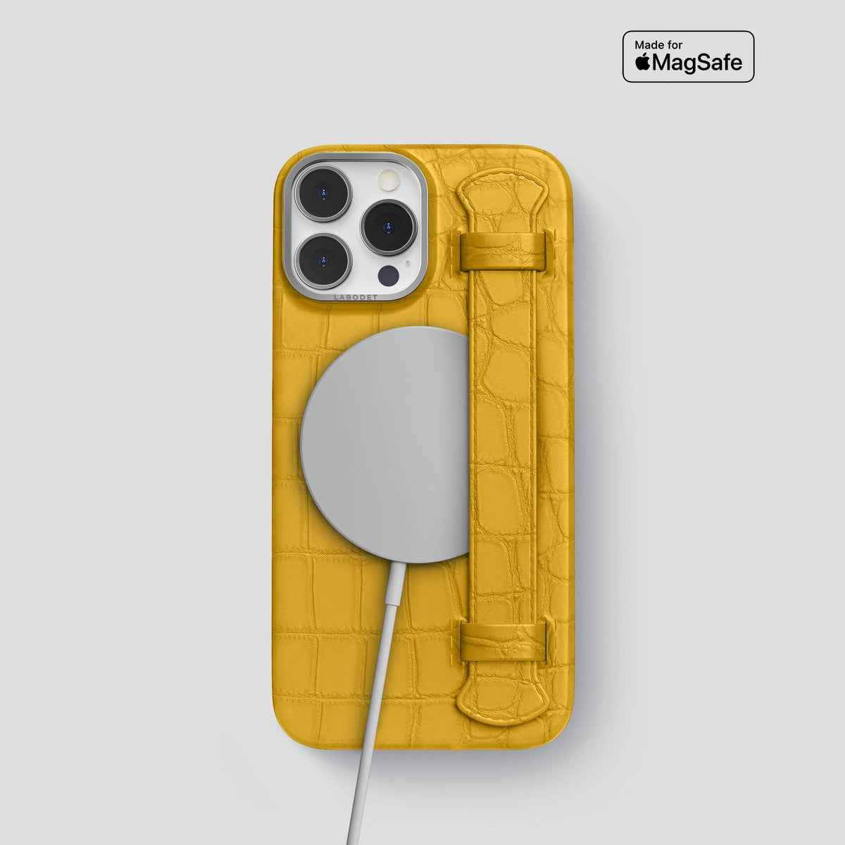 Yellow iPhone 14 Pro Strap Case Alligator with Steel Metal -4 | Yellow-Steel