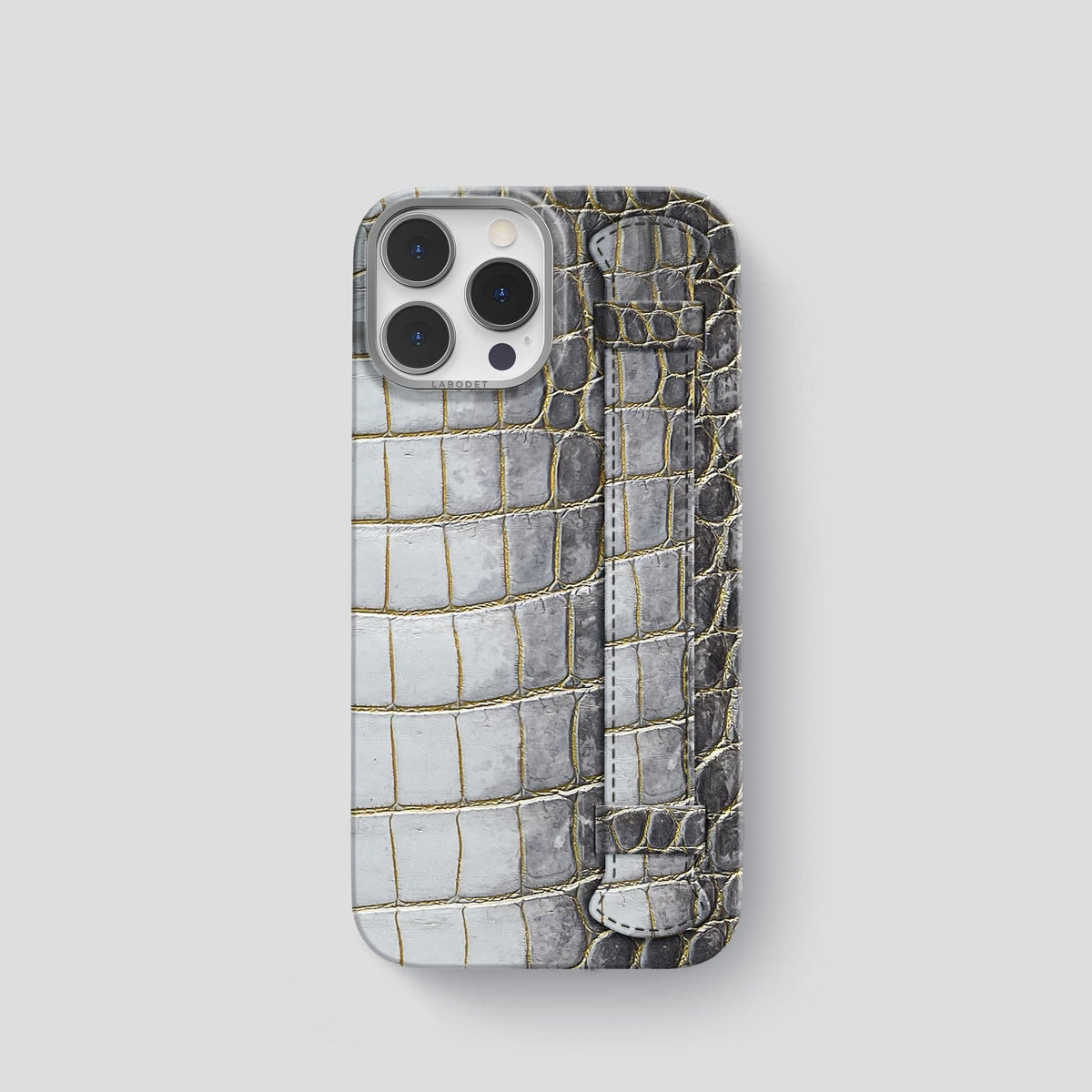 Gold iPhone 14 Pro Handle Case Himalayan Crocodile with Steel Metal -1 | Gold-Steel