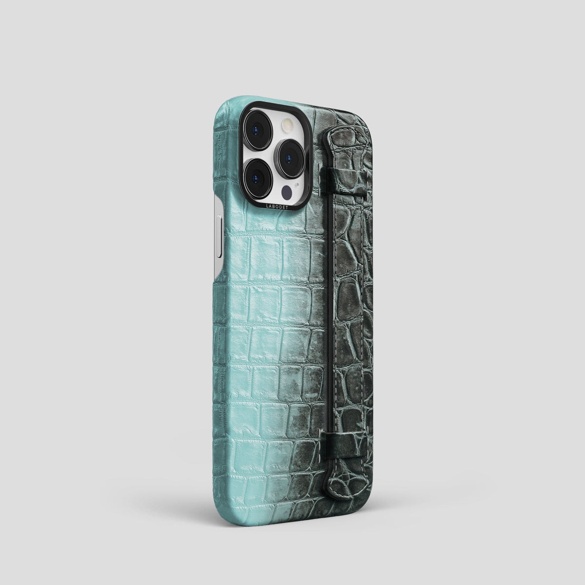 Light-Mint iPhone 14 Pro Handle Case Himalayan Crocodile with Black Metal -2 | Light-Mint-Black