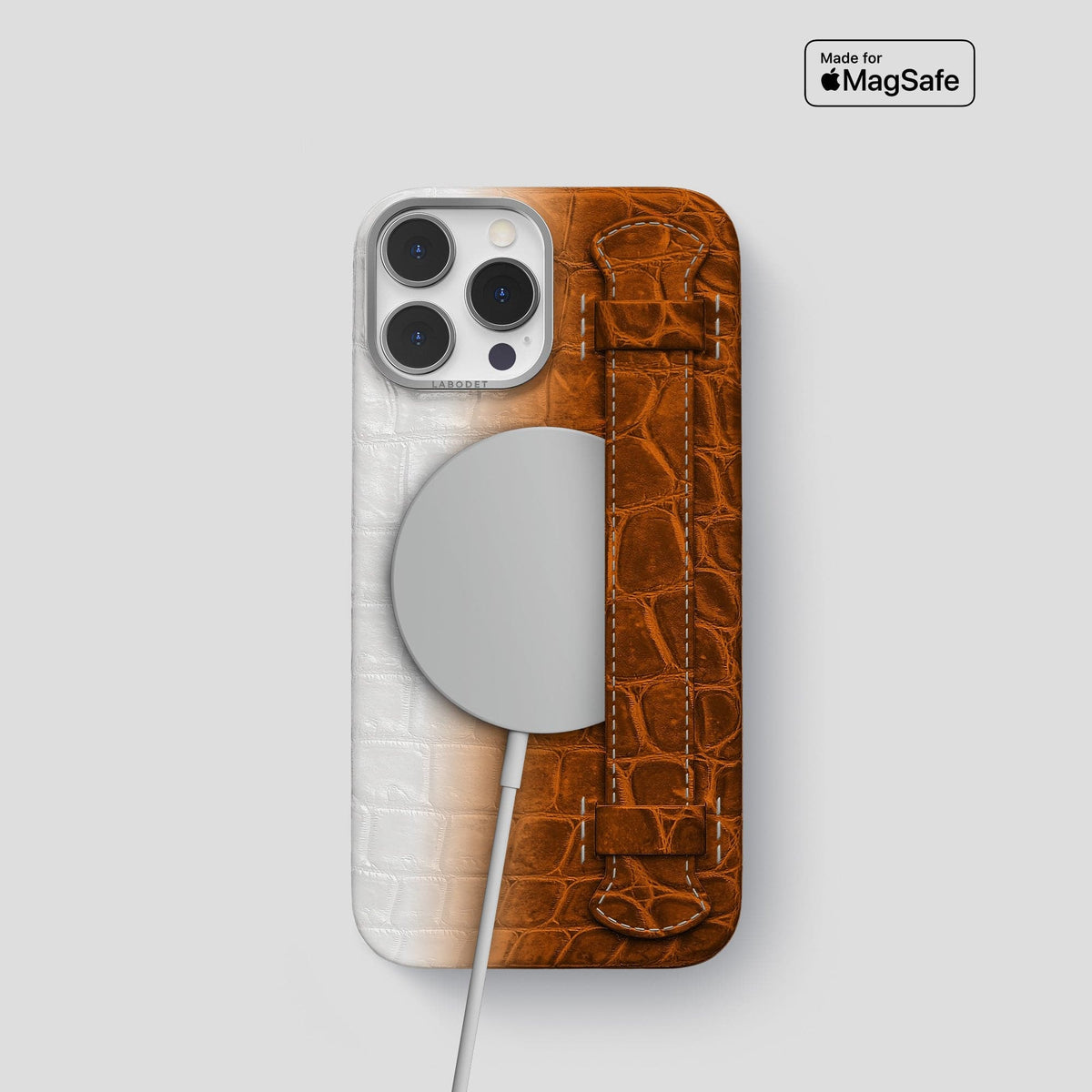 Orange iPhone 14 Pro Handle Case Himalayan Crocodile with Steel Metal -5 | Orange-Steel