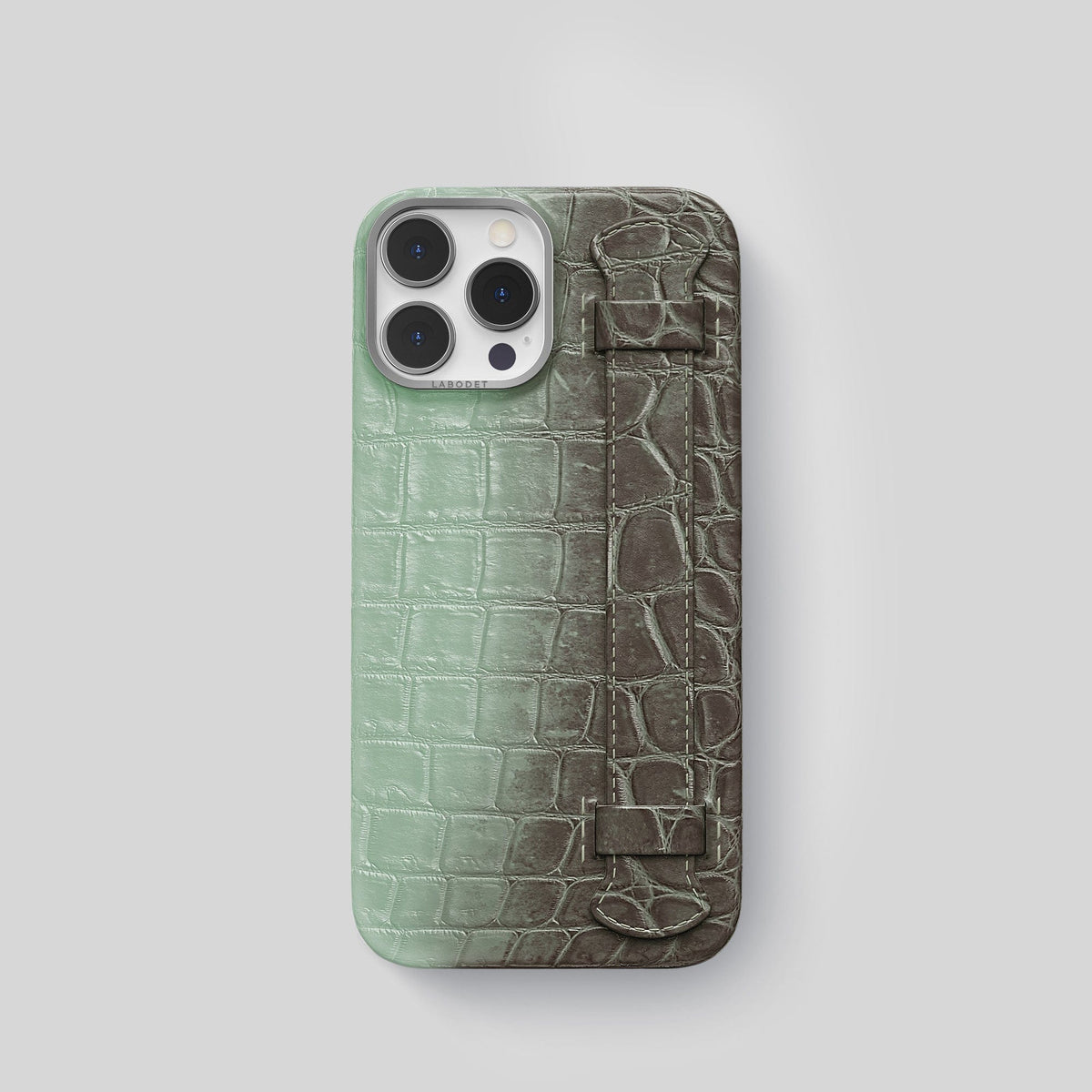 Pistachio iPhone 14 Pro Handle Case Himalayan Crocodile with Steel Metal -1 | Pistachio-Steel
