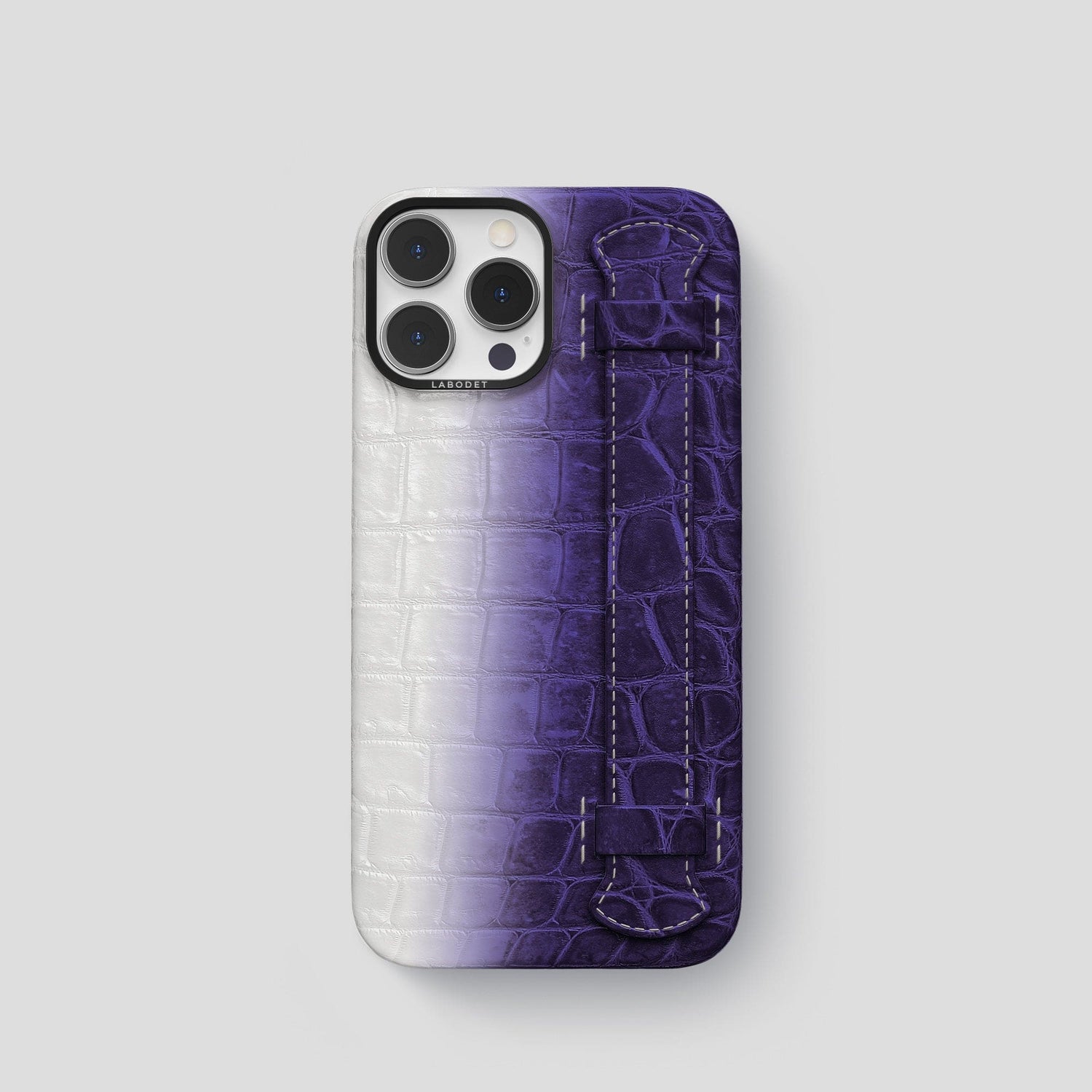 Purple iPhone 14 Pro Handle Case Himalayan Crocodile with Black Metal -1 | Purple-Black
