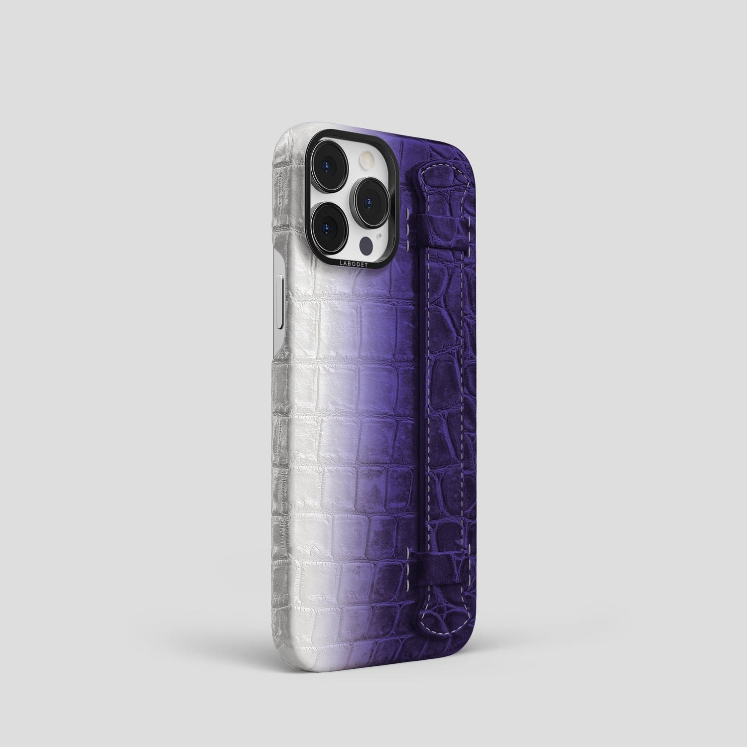 Purple iPhone 14 Pro Handle Case Himalayan Crocodile with Black Metal -2 | Purple-Black