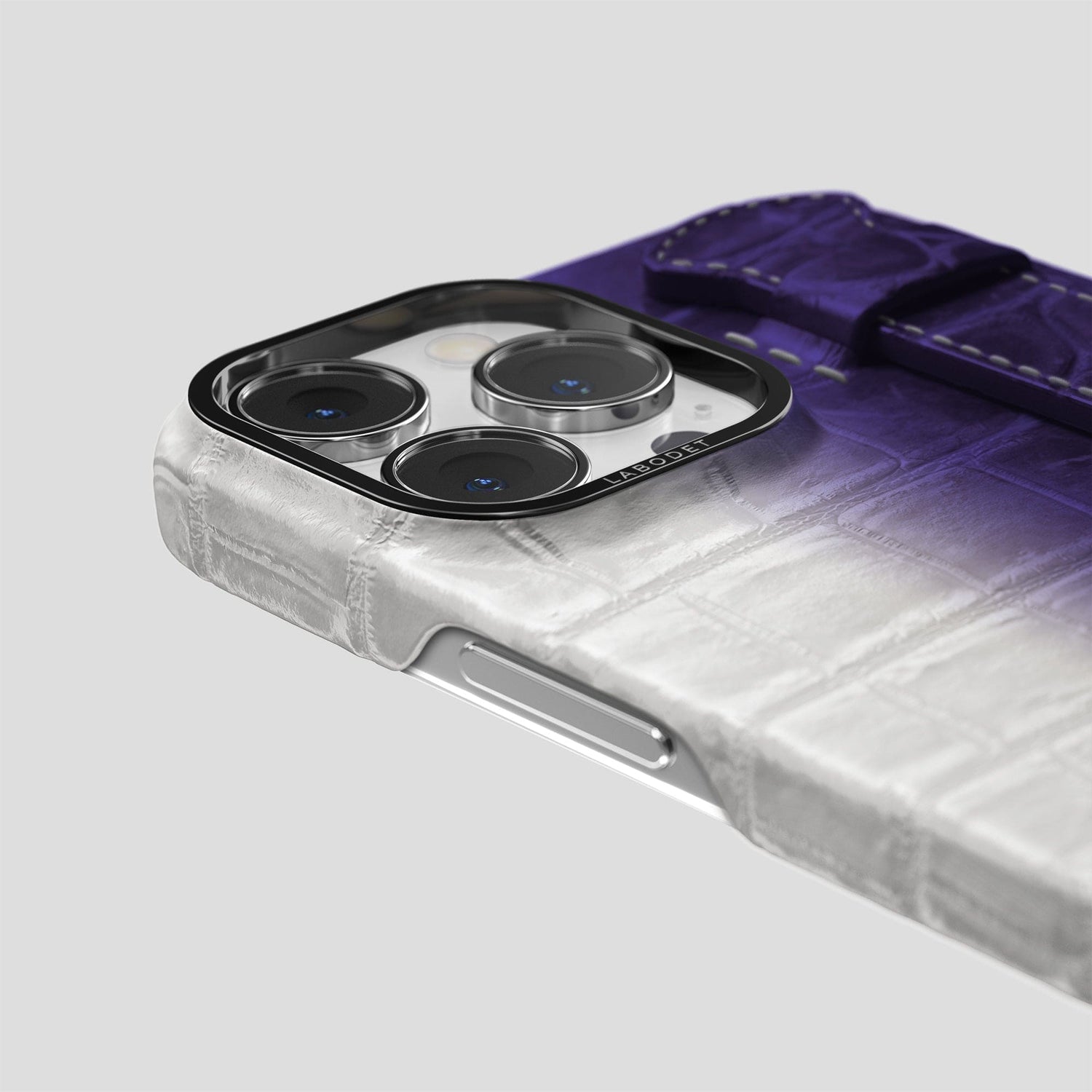 Purple iPhone 14 Pro Handle Case Himalayan Crocodile with Black Metal -6 | Purple-Black