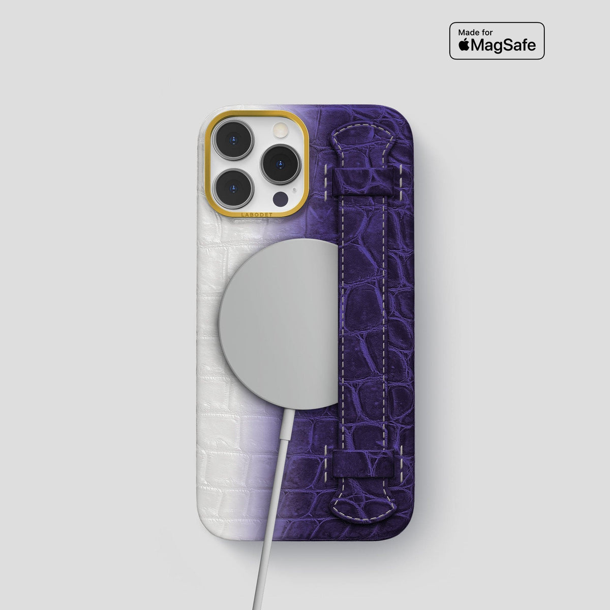 Purple iPhone 14 Pro Handle Case Himalayan Crocodile with Gold Metal -5 | Purple-Gold