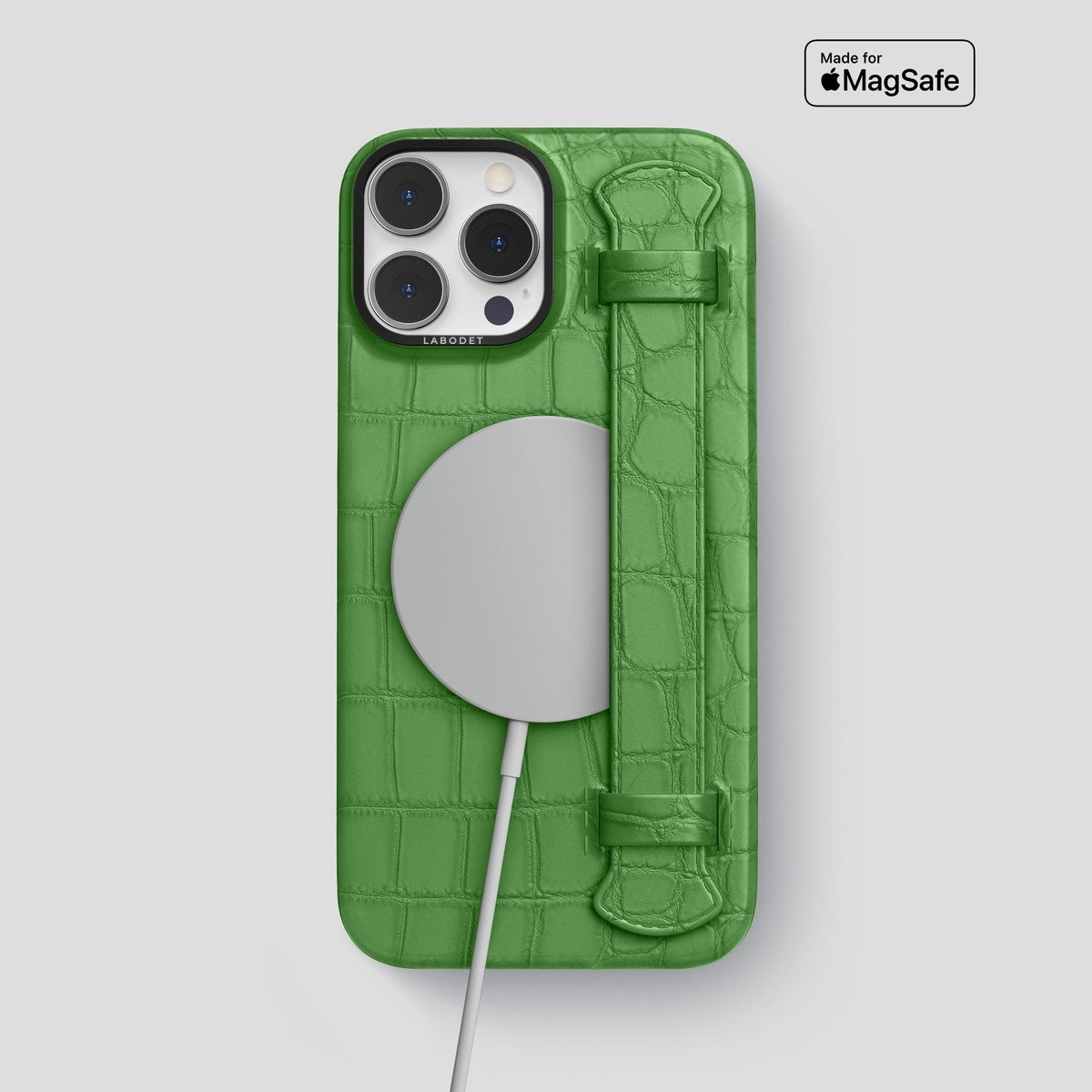 Apple-Green iPhone 14 Pro Max Strap Case Alligator with Black Metal -4 | Apple-Green-Black