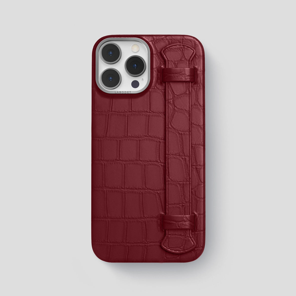 Burgundy iPhone 14 Pro Max Strap Case Alligator with Steel Metal -1 | Burgundy-Steel