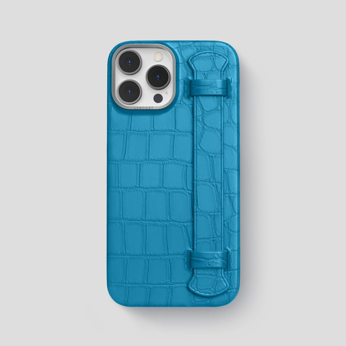 Curaçao-Blue iPhone 14 Pro Max Strap Case Alligator with Steel Metal -1 | Curaçao-Blue-Steel