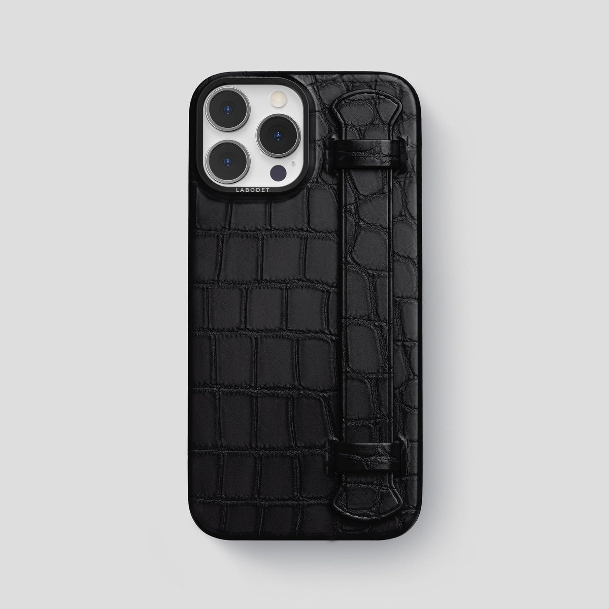 Black iPhone 14 Pro Max Strap Case Alligator with Black Metal -1 | Black-Black