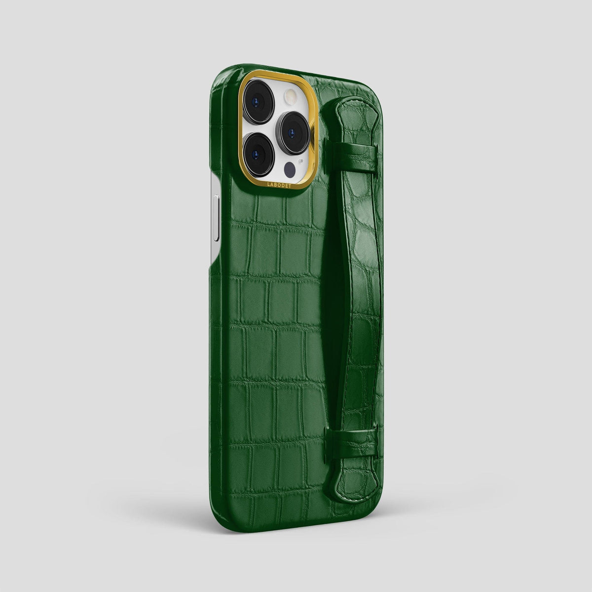 Forest-Green iPhone 14 Pro Max Strap Case Alligator with Gold Metal -2 | Forest-Green-Gold