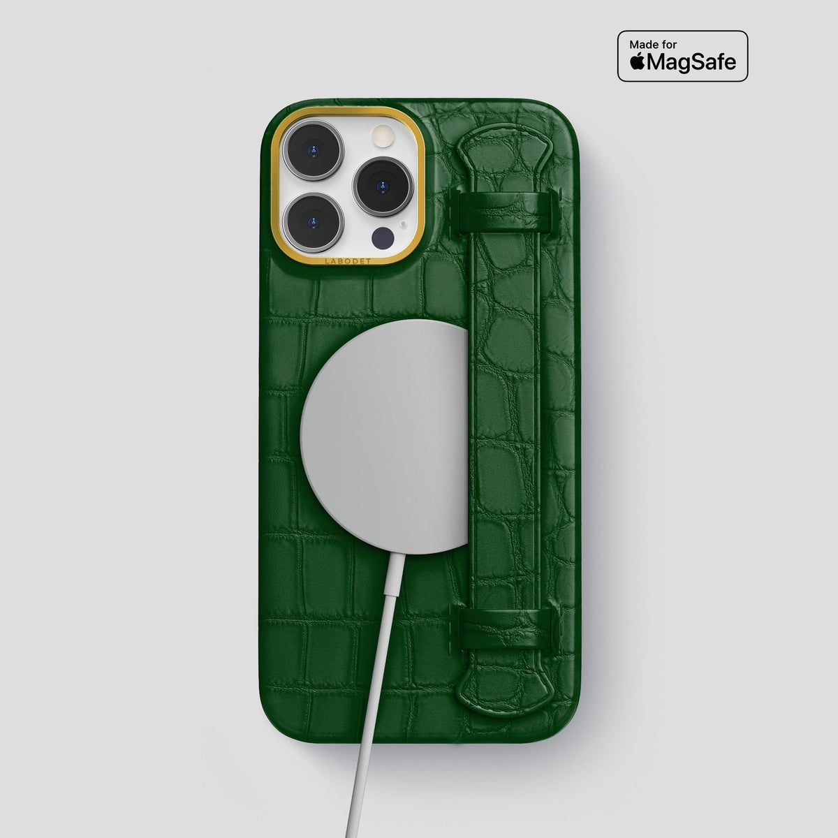 Forest-Green iPhone 14 Pro Max Strap Case Alligator with Gold Metal -4 | Forest-Green-Gold
