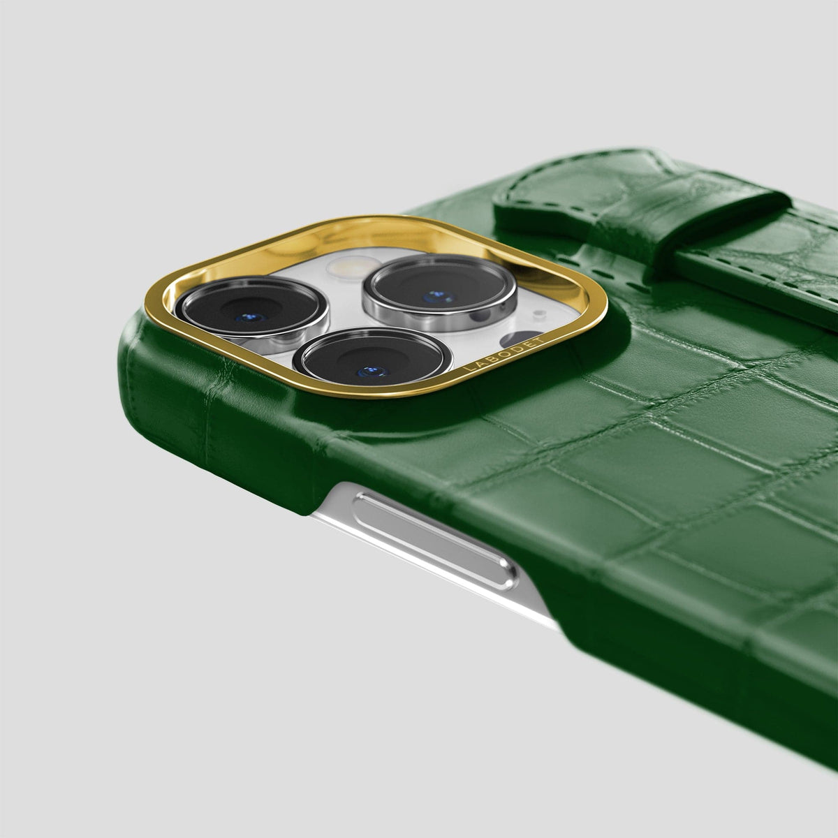 Forest-Green iPhone 14 Pro Max Strap Case Alligator with Gold Metal -5 | Forest-Green-Gold