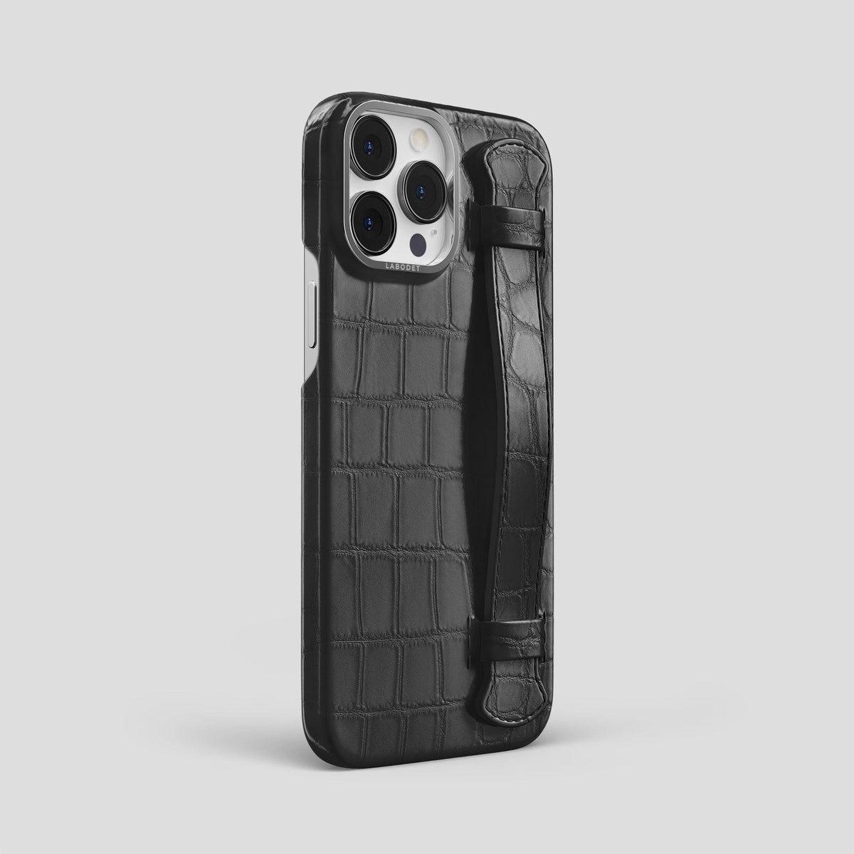 Grey iPhone 14 Pro Max Strap Case Alligator with Steel Metal -2 | Grey-Steel