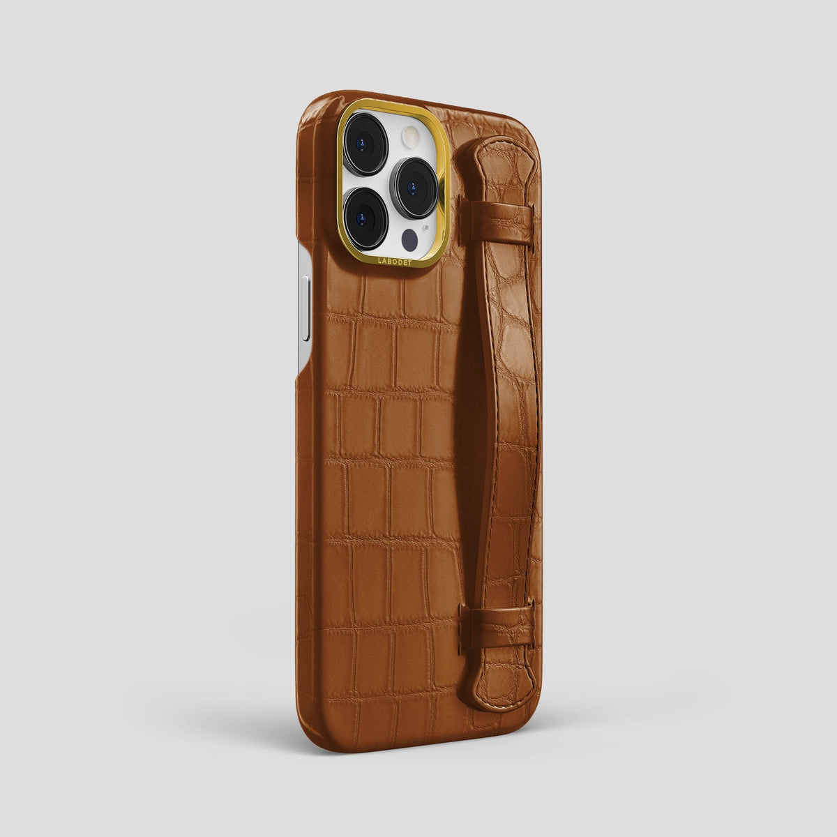Honey iPhone 14 Pro Max Strap Case Alligator with Gold Metal -2 | Honey-Gold