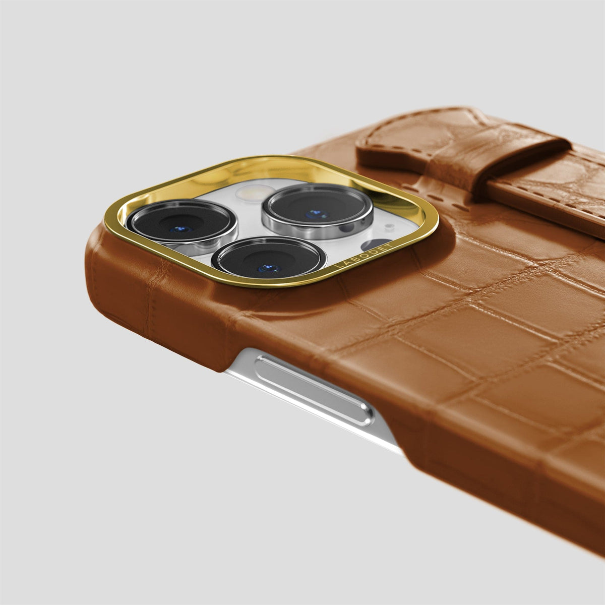 Honey iPhone 14 Pro Max Strap Case Alligator with Gold Metal -5 | Honey-Gold