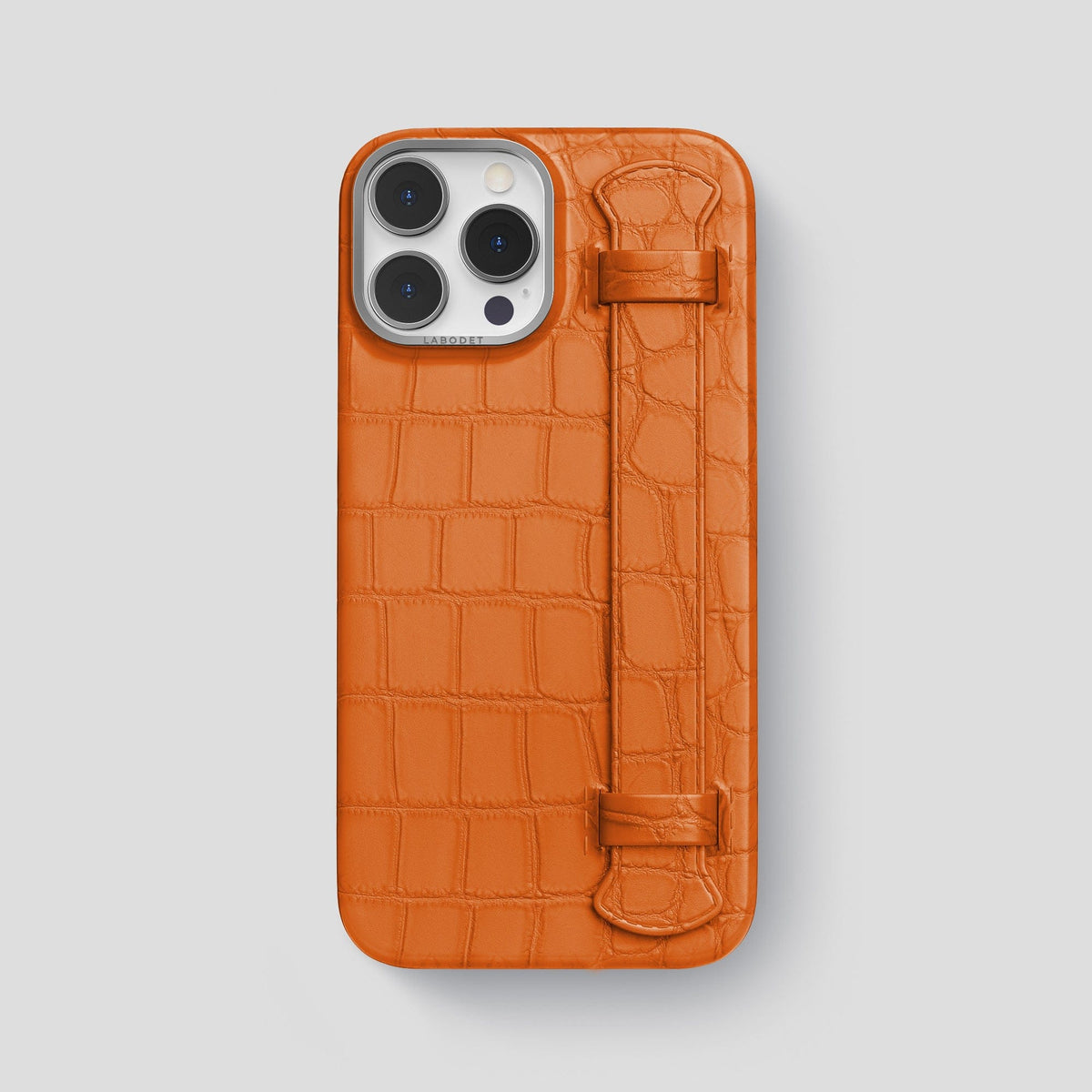 Orange iPhone 14 Pro Max Strap Case Alligator with Steel Metal -1 | Orange-Steel
