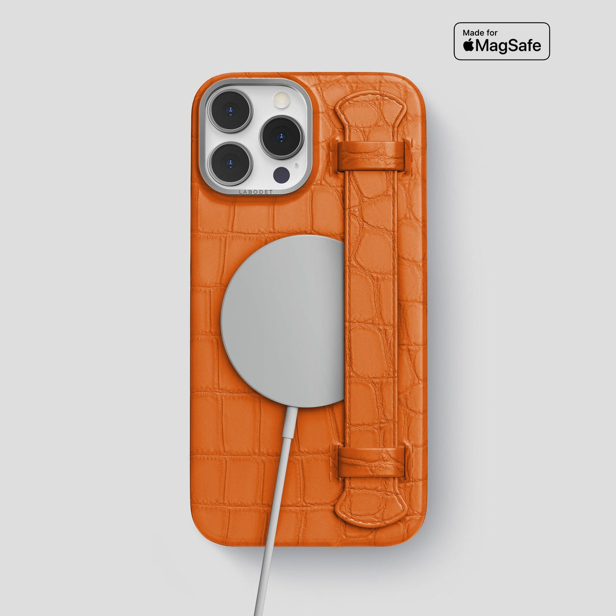 Orange iPhone 14 Pro Max Strap Case Alligator with Steel Metal -4 | Orange-Steel