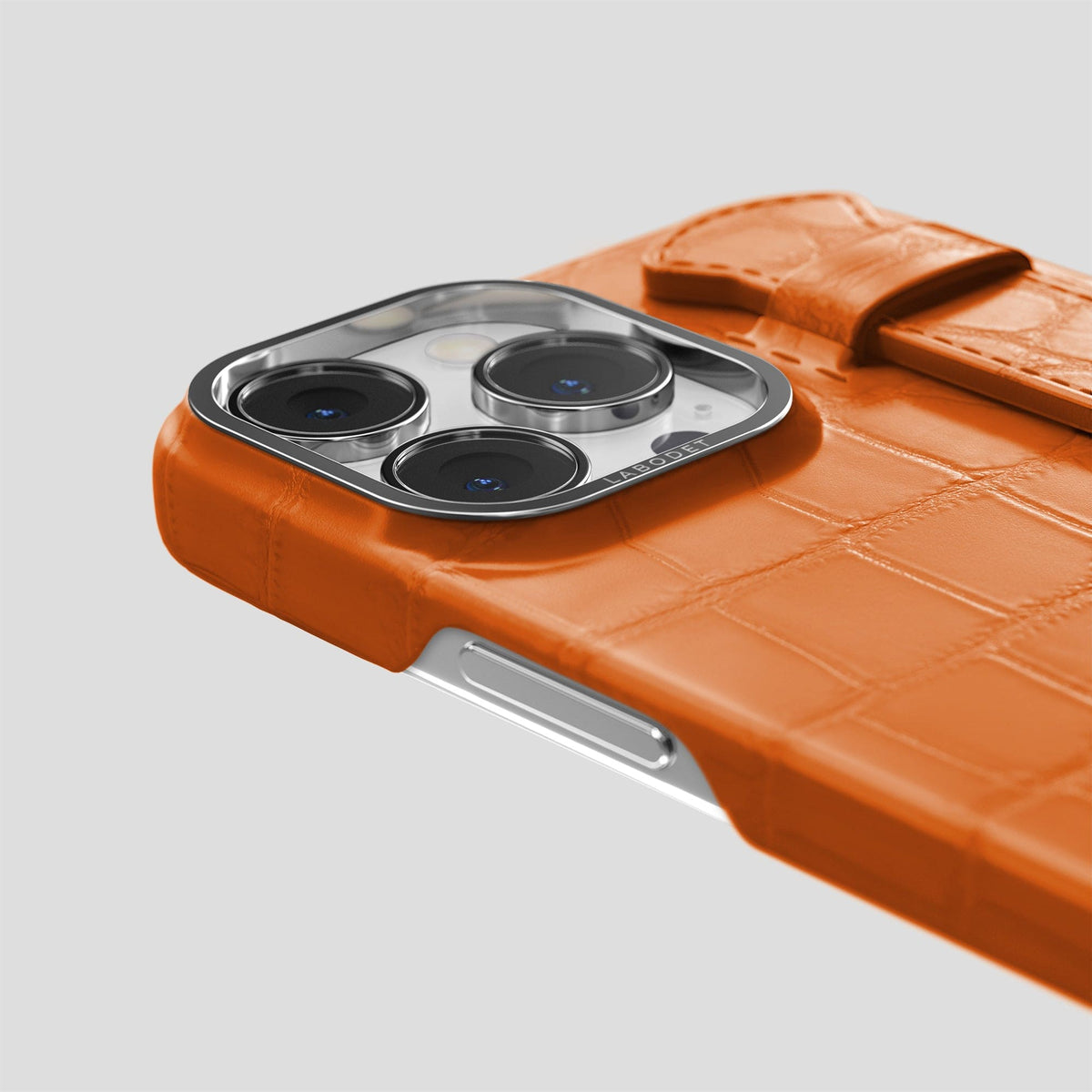Orange iPhone 14 Pro Max Strap Case Alligator with Steel Metal -5 | Orange-Steel