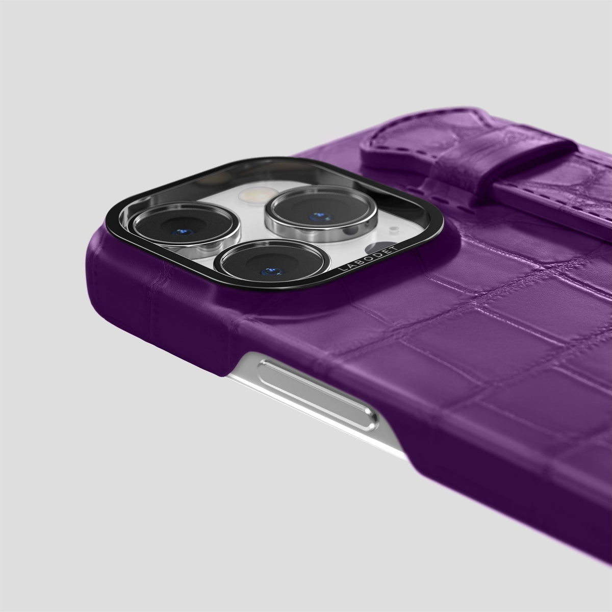 Purple iPhone 14 Pro Max Strap Case Alligator with Black Metal -5 | Purple-Black