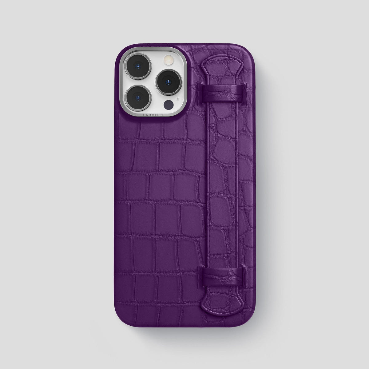 Purple iPhone 14 Pro Max Strap Case Alligator with Steel Metal -1 | Purple-Steel
