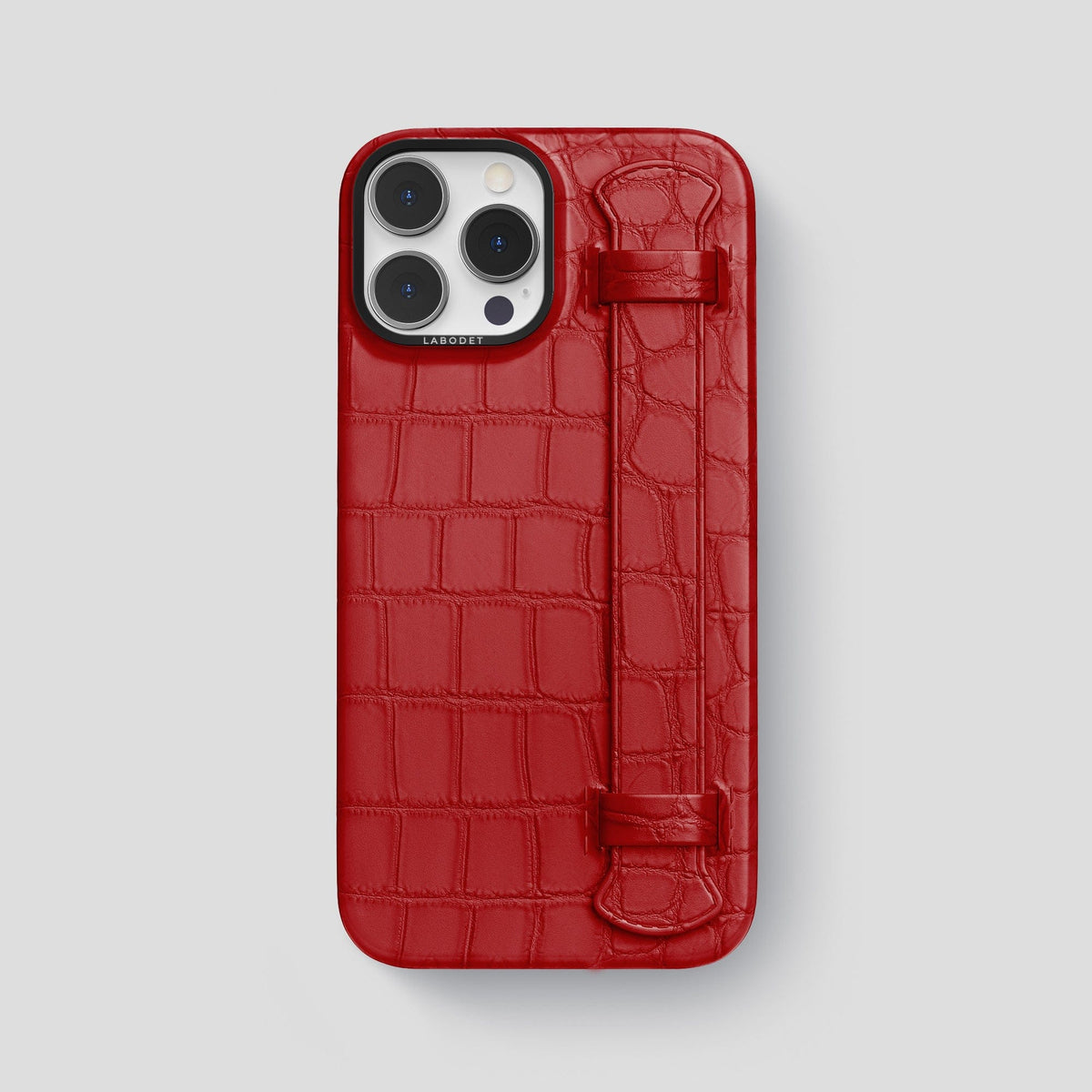 Red iPhone 14 Pro Max Strap Case Alligator with Black Metal -1 | Red-Black
