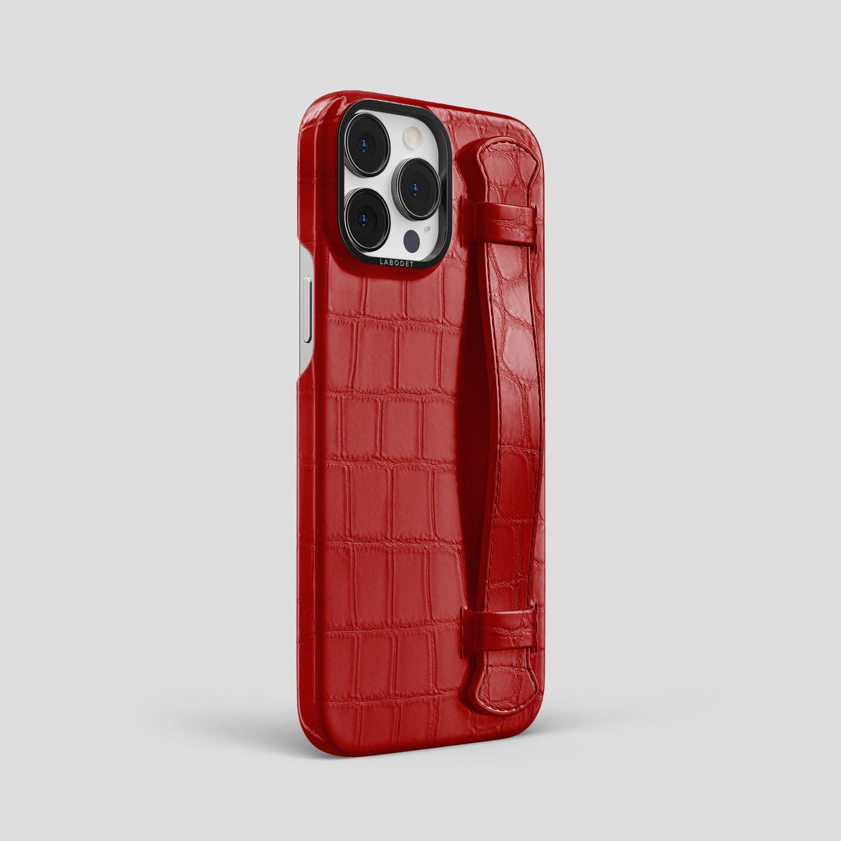 Red iPhone 14 Pro Max Strap Case Alligator with Black Metal -2 | Red-Black