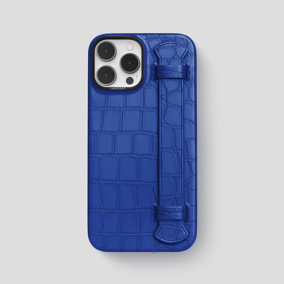 Royal Blue iPhone 14 Pro Max Strap Case Alligator with Black Metal -1 | Royal-Blue-Black