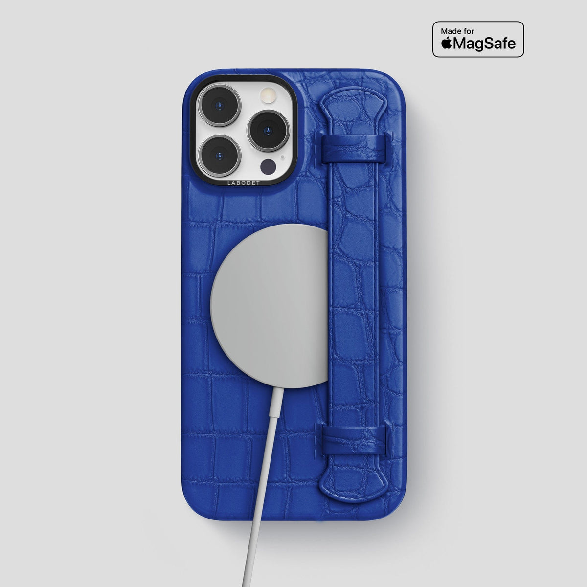 Royal Blue iPhone 14 Pro Max Strap Case Alligator with Black Metal -4 | Royal-Blue-Black
