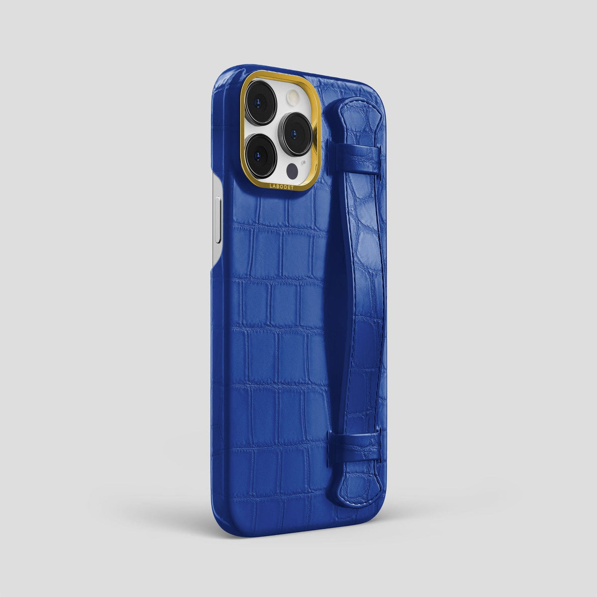 Royal Blue iPhone 14 Pro Max Strap Case Alligator with Gold Metal -2 | Royal-Blue-Gold