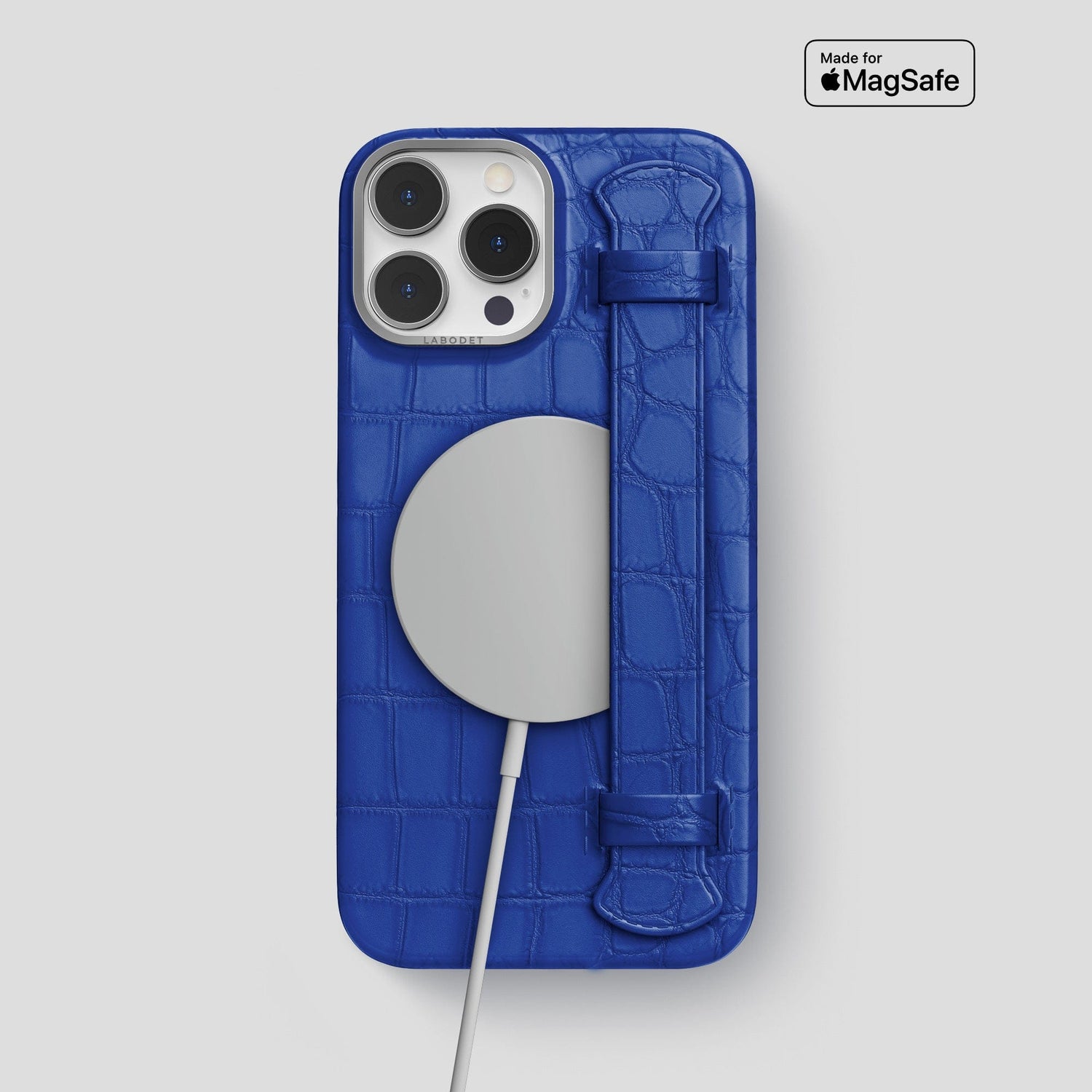 Royal Blue iPhone 14 Pro Max Strap Case Alligator with Steel Metal -4 | Royal-Blue-Steel