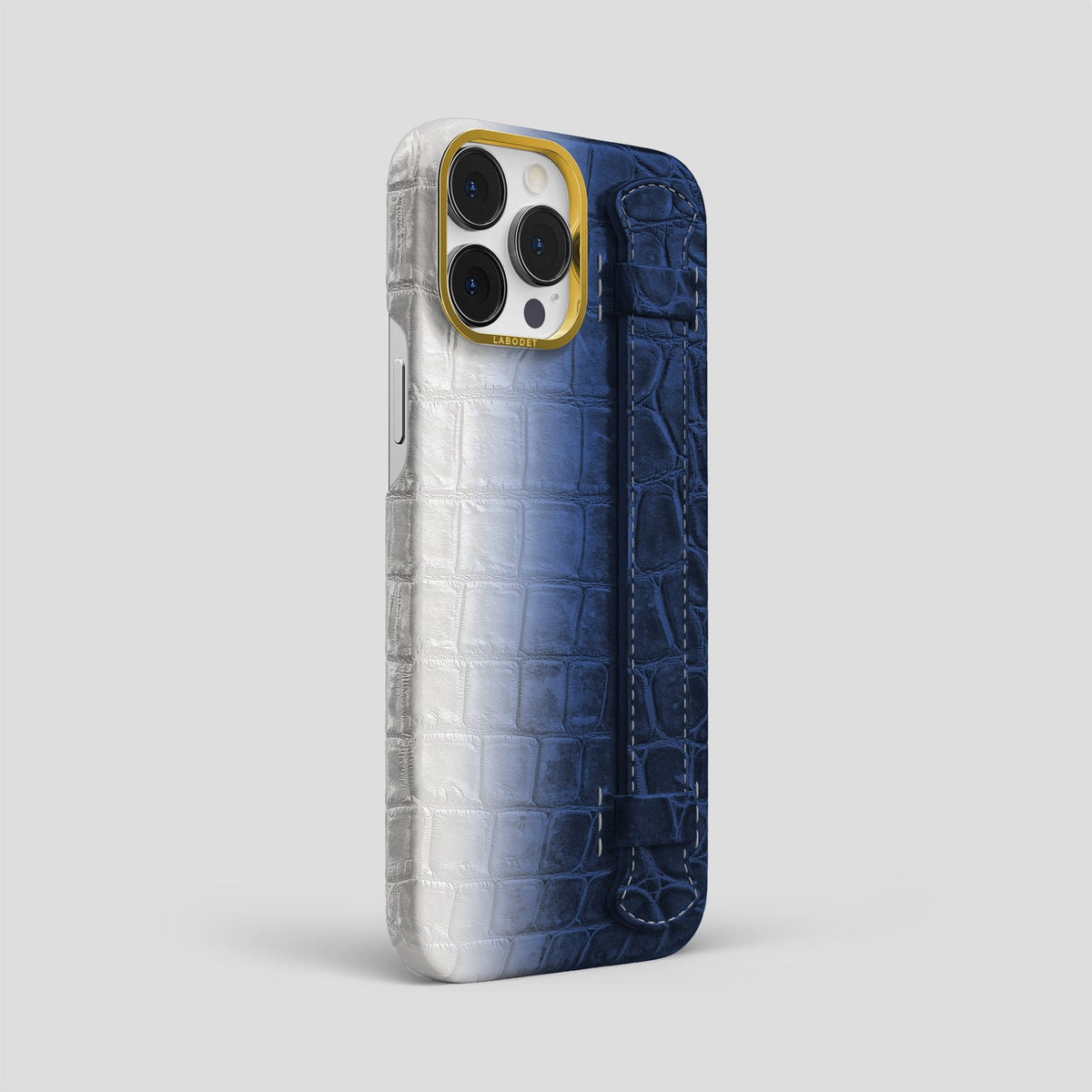 Navy Blue iPhone 14 Pro Max Himalaya Handle Case Himalayan Crocodile with Gold Metal -2 | Navy-Blue-Gold
