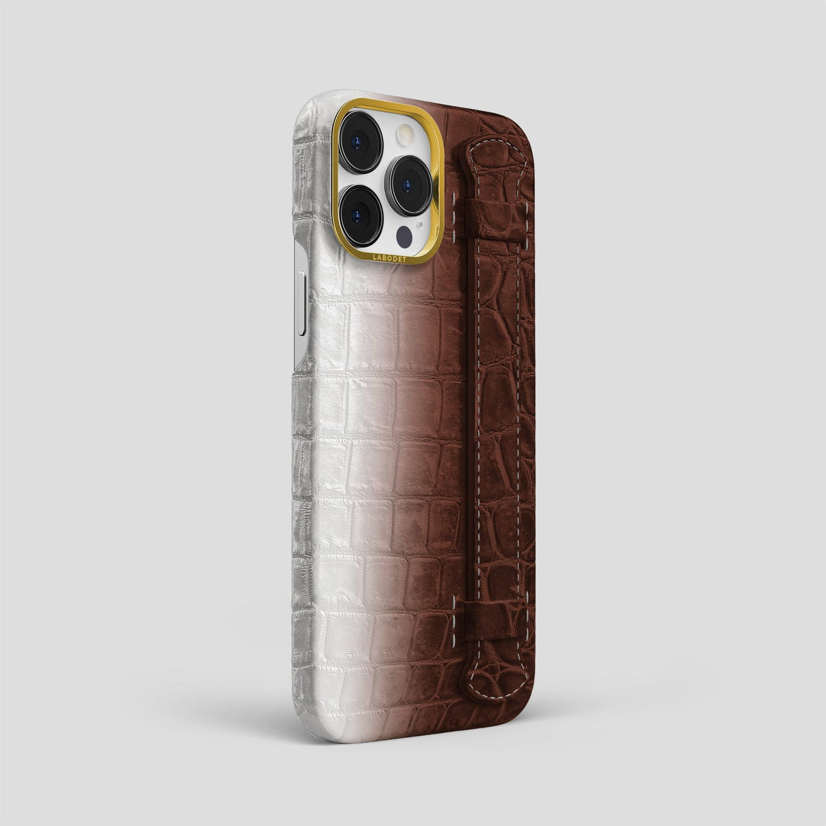 Dark Brown iPhone 14 Pro Max Himalaya Handle Case Himalayan Crocodile with Gold Metal -2 | Dark-Brown-Gold