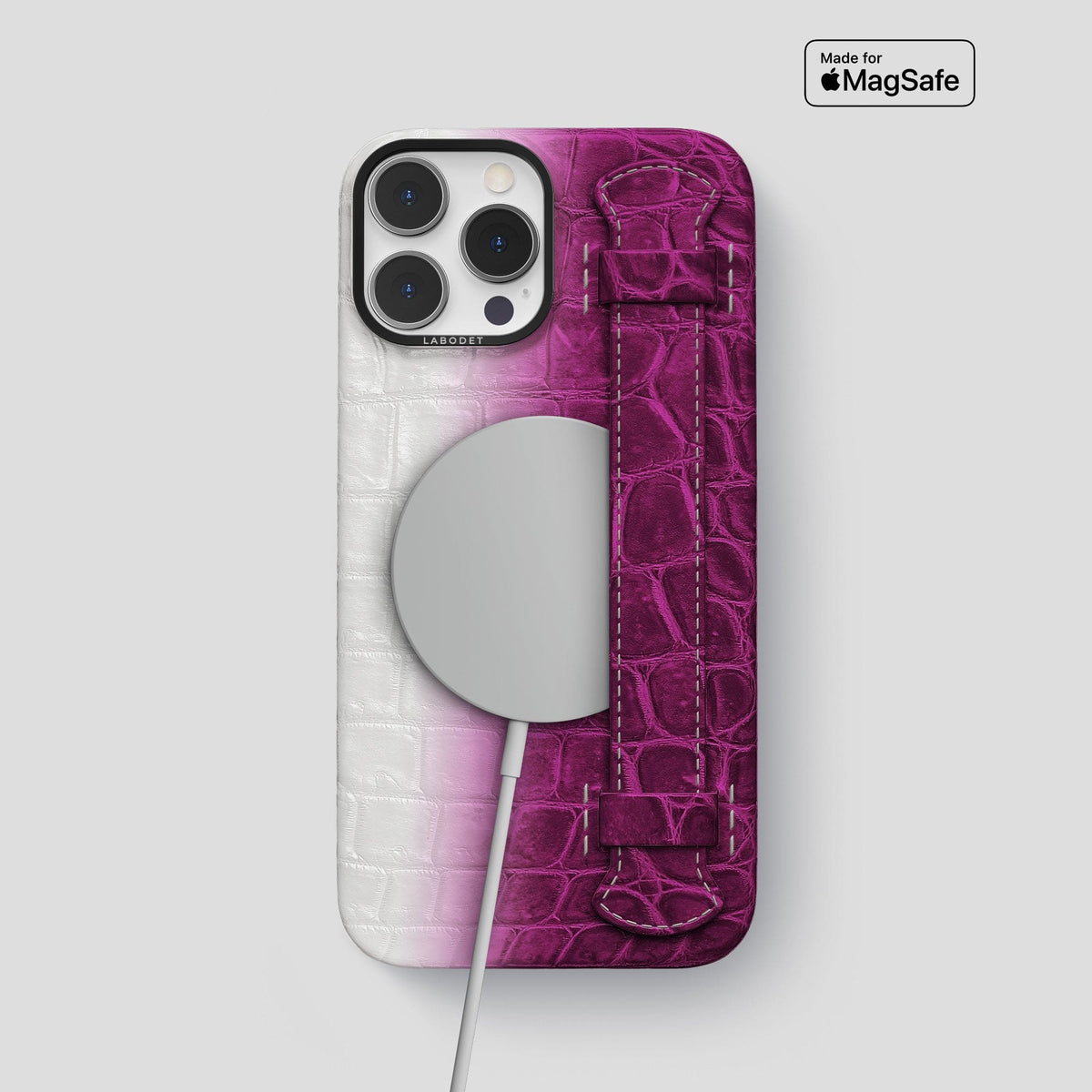 Fuchsia iPhone 14 Pro Max Himalaya Handle Case Himalayan Crocodile with Black Metal -5 | Fuchsia-Black