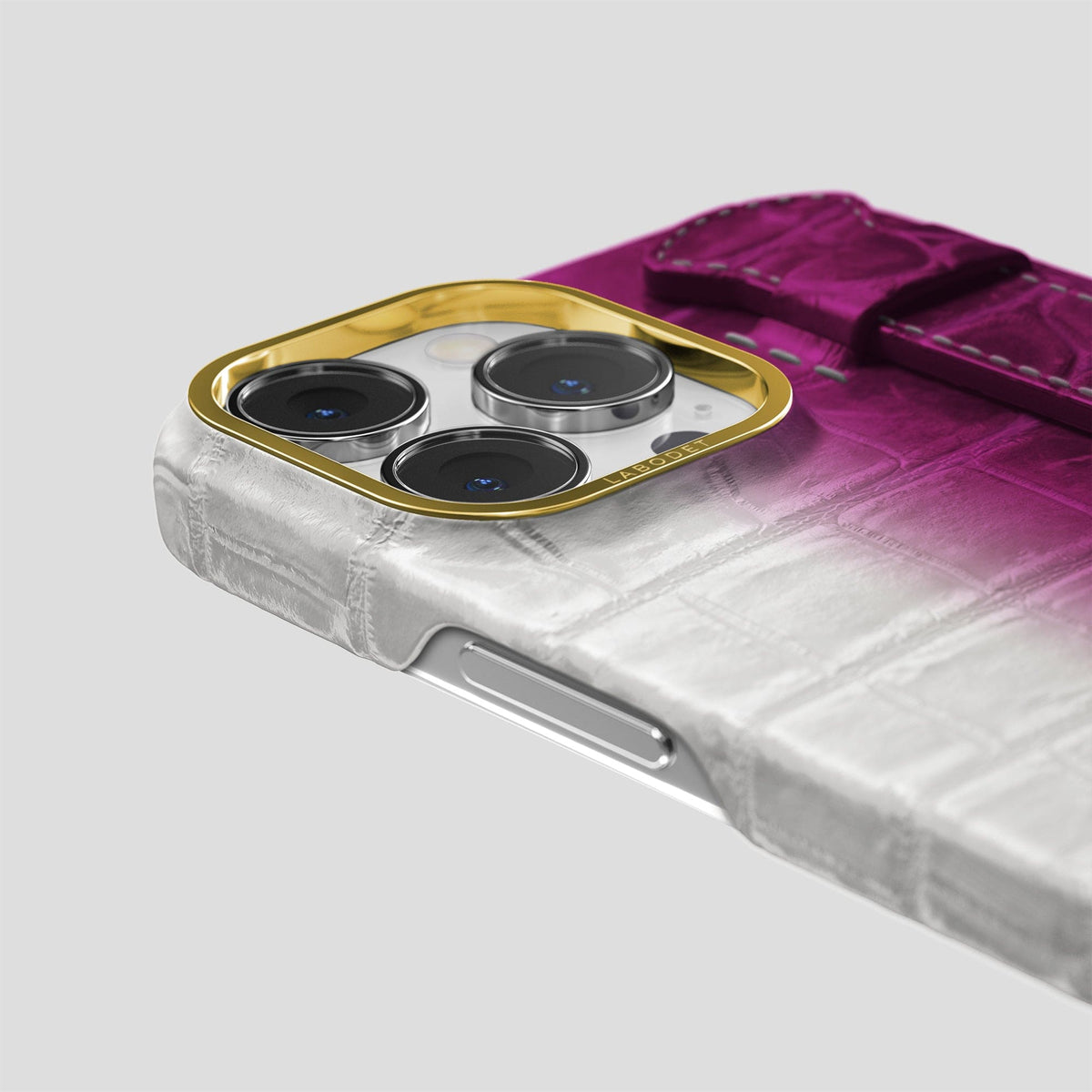 Fuchsia iPhone 14 Pro Max Himalaya Handle Case Himalayan Crocodile with Gold Metal -6 | Fuchsia-Gold
