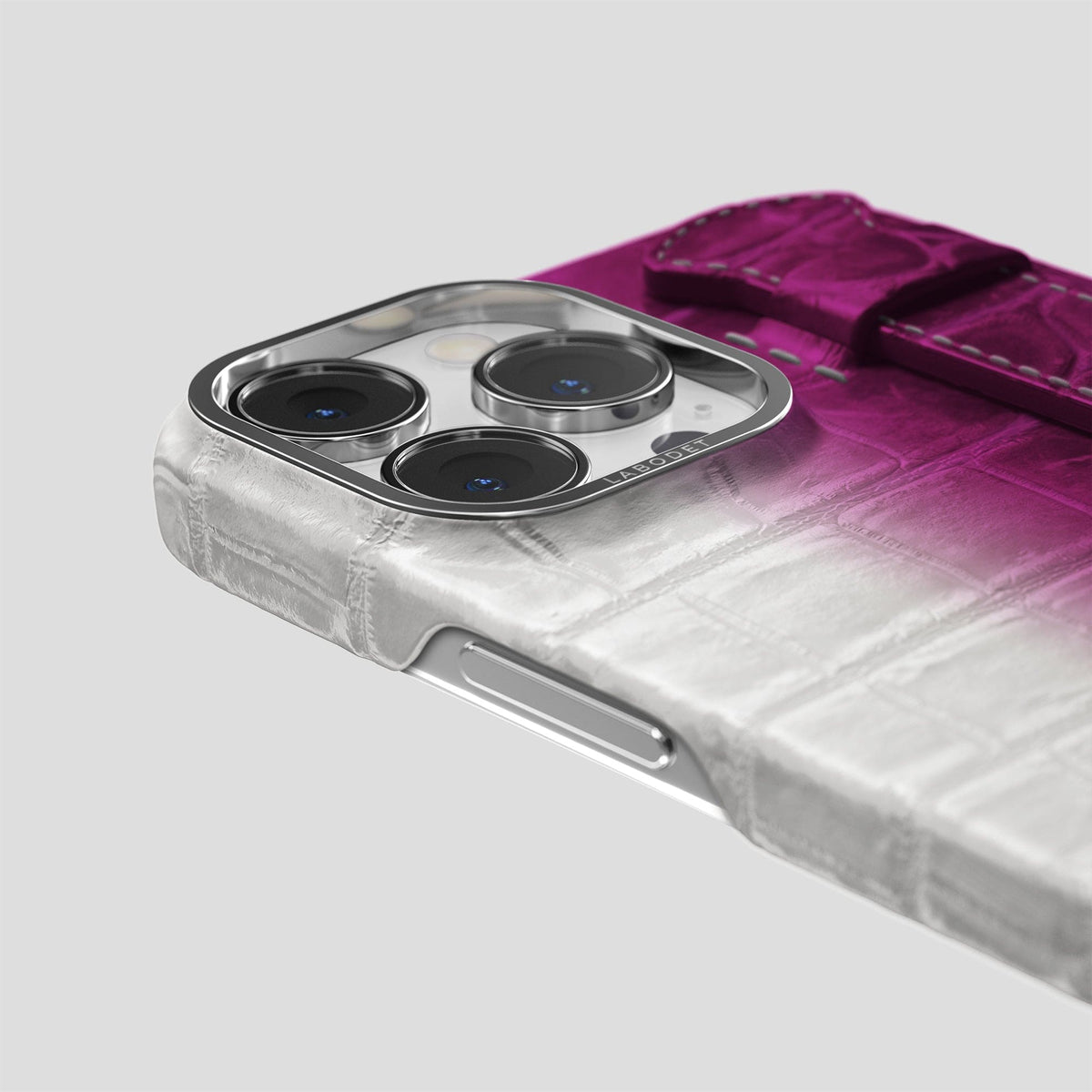Fuchsia iPhone 14 Pro Max Himalaya Handle Case Himalayan Crocodile with Steel Metal -6 | Fuchsia-Steel