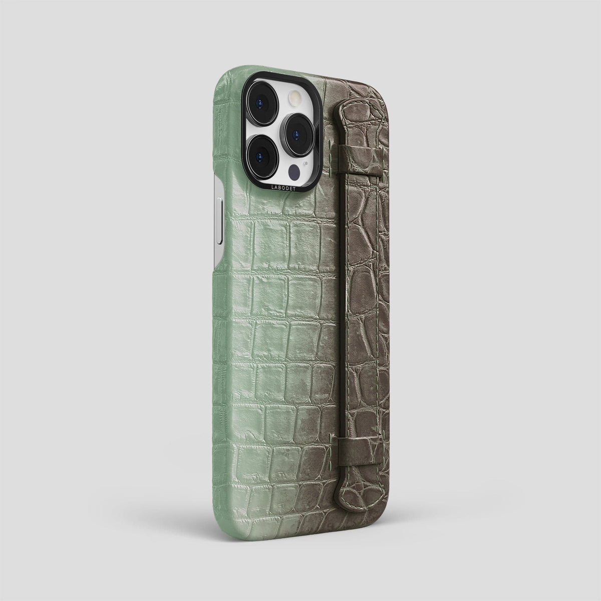 Pistachio iPhone 14 Pro Max Himalaya Handle Case Himalayan Crocodile with Black Metal -2 | Pistachio-Black