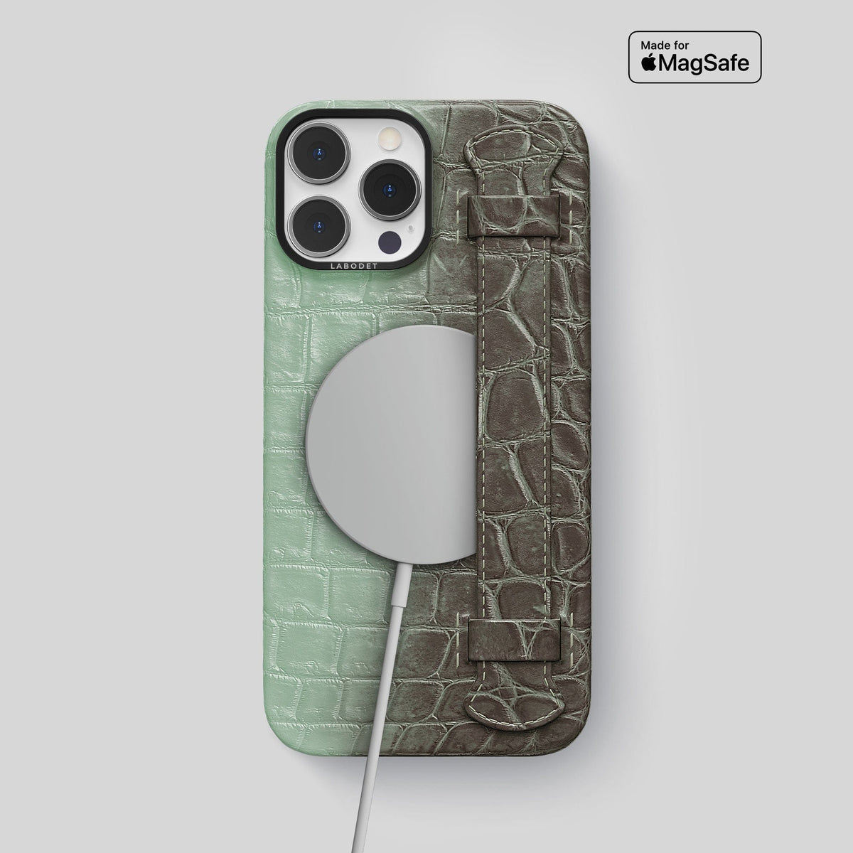 Pistachio iPhone 14 Pro Max Himalaya Handle Case Himalayan Crocodile with Black Metal -5 | Pistachio-Black