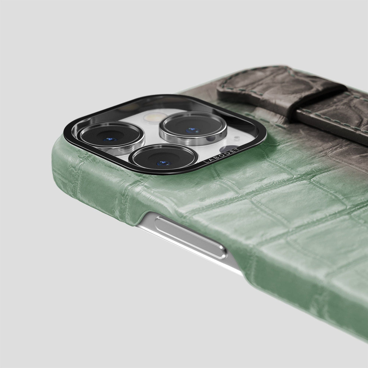 Pistachio iPhone 14 Pro Max Himalaya Handle Case Himalayan Crocodile with Black Metal -6 | Pistachio-Black