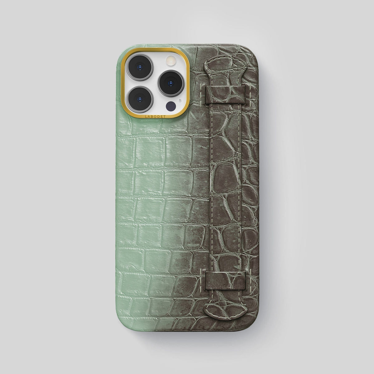 Pistachio iPhone 14 Pro Max Himalaya Handle Case Himalayan Crocodile with Gold Metal -1 | Pistachio-Gold
