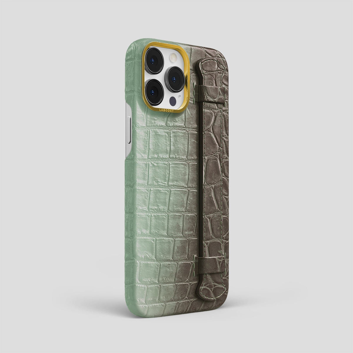 Pistachio iPhone 14 Pro Max Himalaya Handle Case Himalayan Crocodile with Gold Metal -2 | Pistachio-Gold