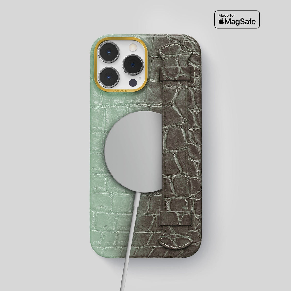 Pistachio iPhone 14 Pro Max Himalaya Handle Case Himalayan Crocodile with Gold Metal -5 | Pistachio-Gold